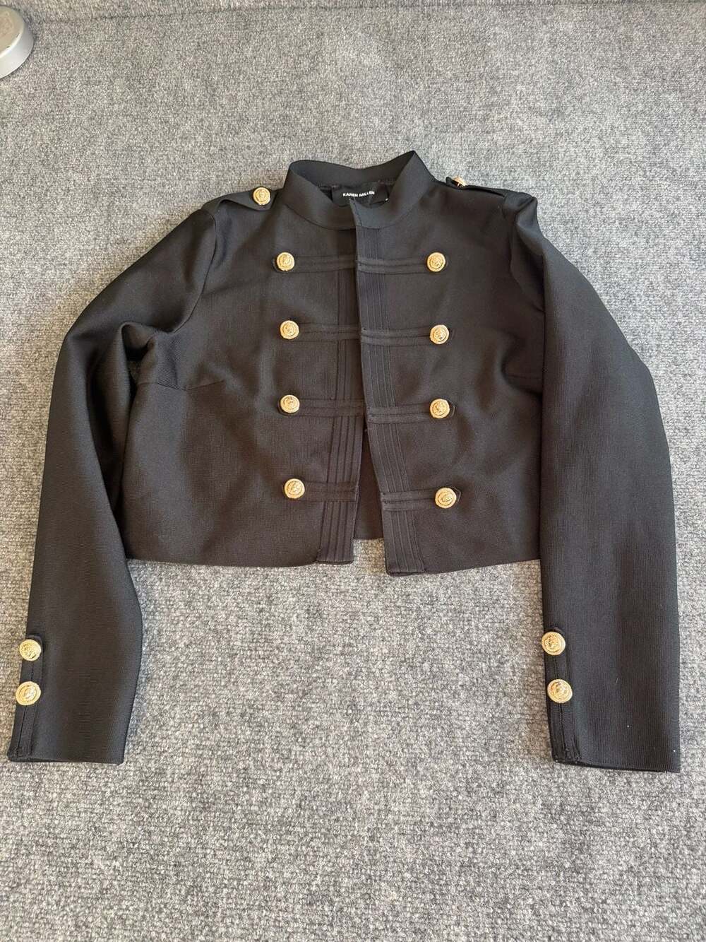 Karen Millen Military Band Jacket Size L Black Gold Buttons